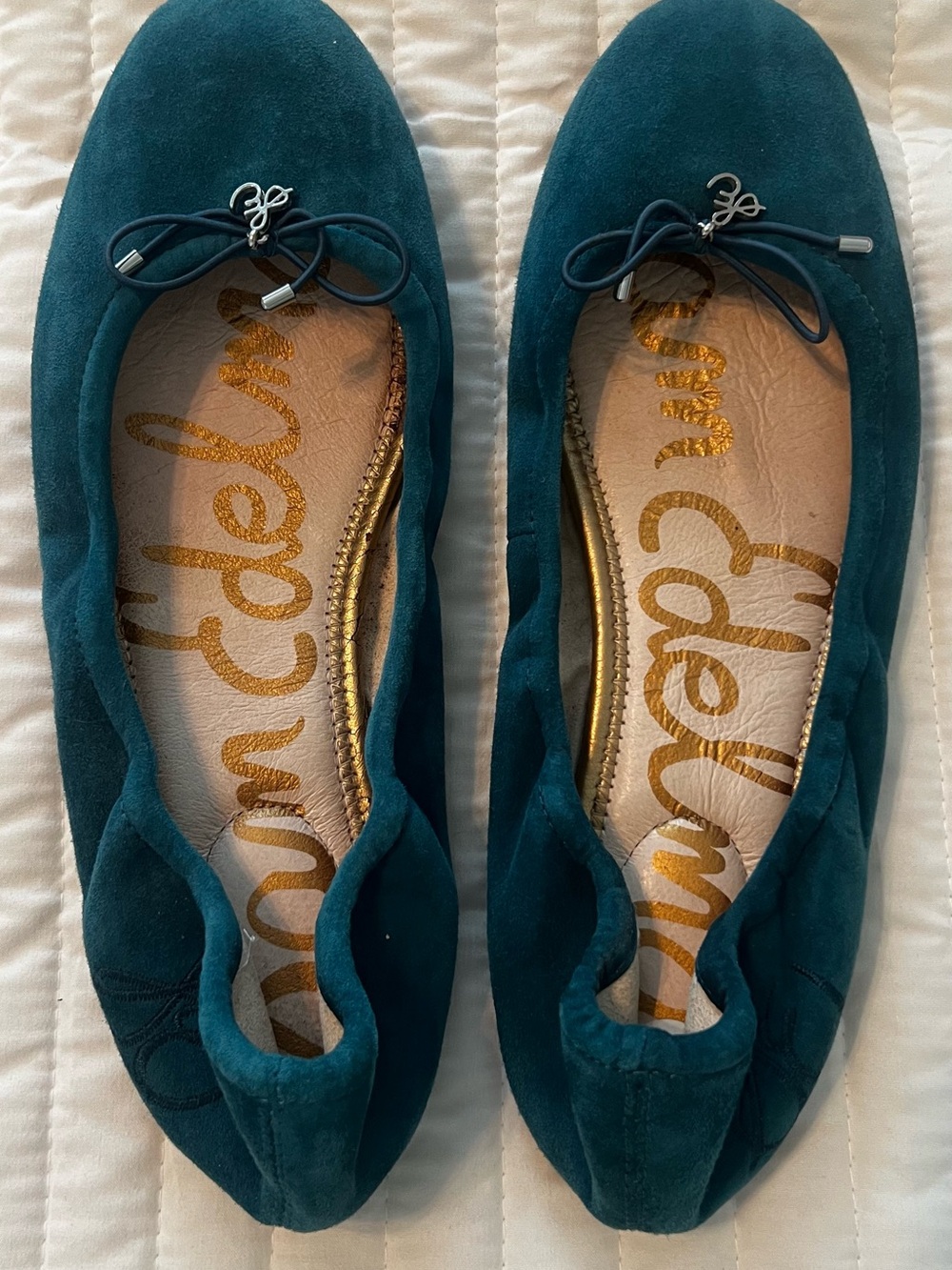 Sam Edelman Teal Suede Felicia Ballet Flats with Bow